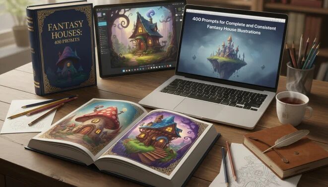 400FantasyHouseIllustrationPromptsReviews